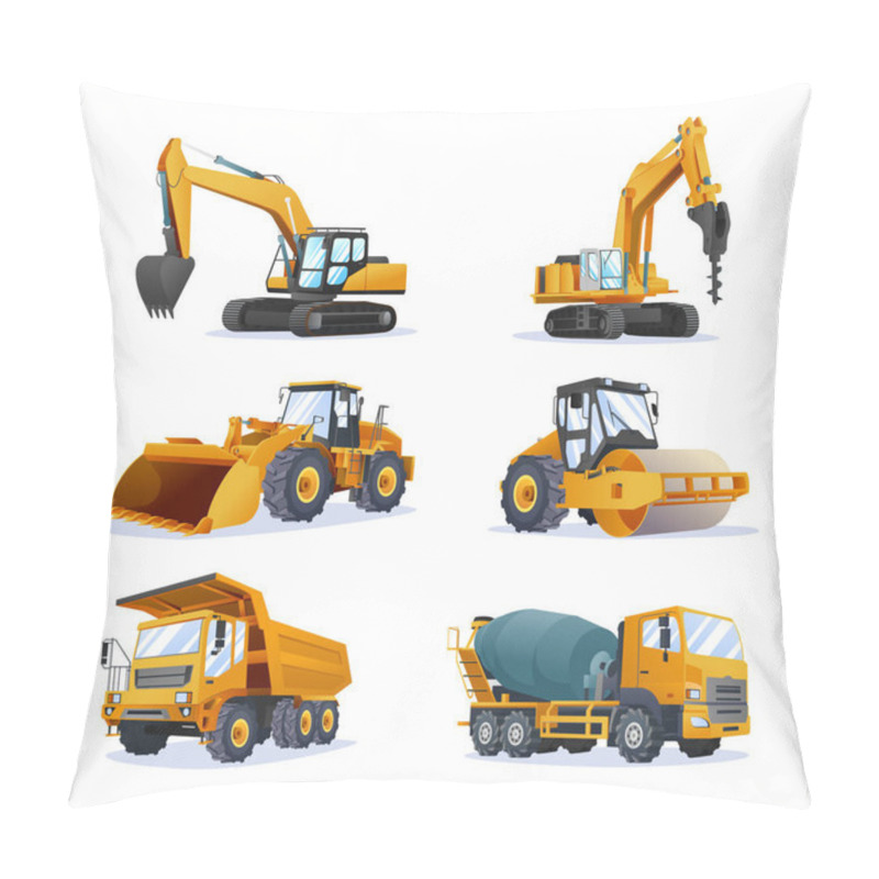 Personality  Collection Of Construction Heavy Machinery Vehicles Isolated Illustration Pillow Covers