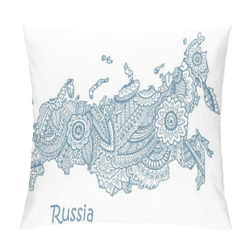 Personality  Textured Vector Map Of Russia. Hand Drawn Ethno Pattern, Tribal Background. Pillow Covers