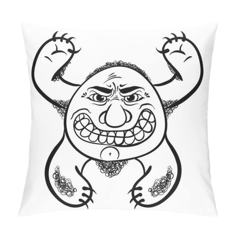 Personality  Angry Cartoon Monster, Black And White Lines Vector Illustration Pillow Covers