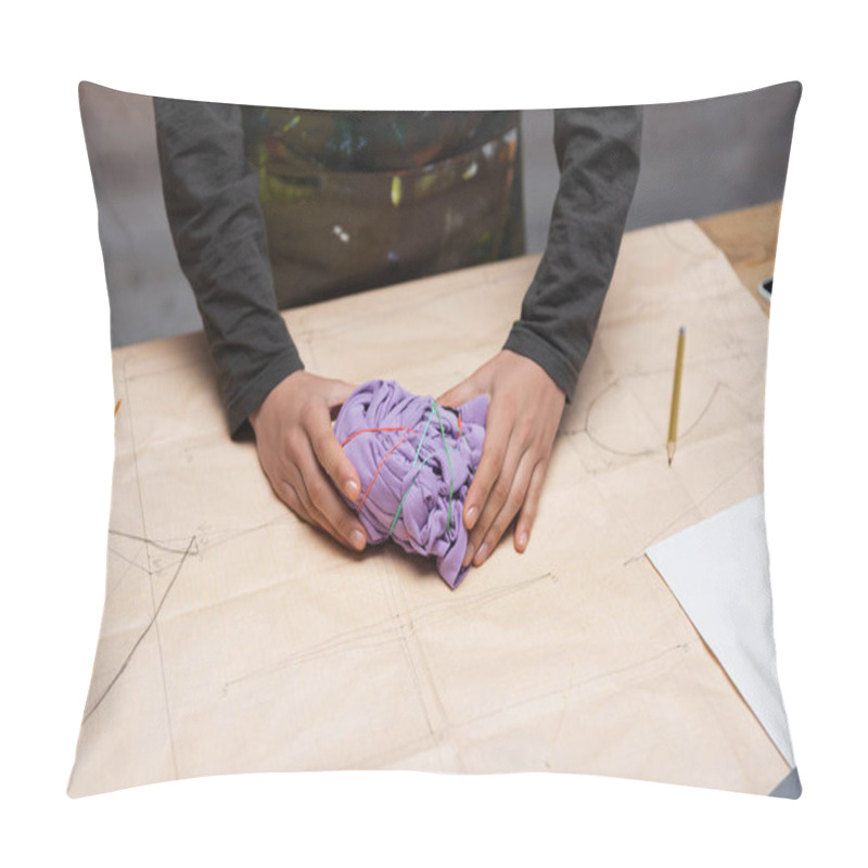 Personality  Cropped View Of African American Designer Holding Cloth With Rubber Bands On Sewing Pattern  Pillow Covers