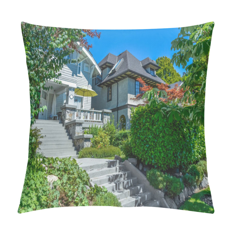 Personality  Concrete Stairway To Main Entrance Of Residential House Over The Front Yard. Pillow Covers