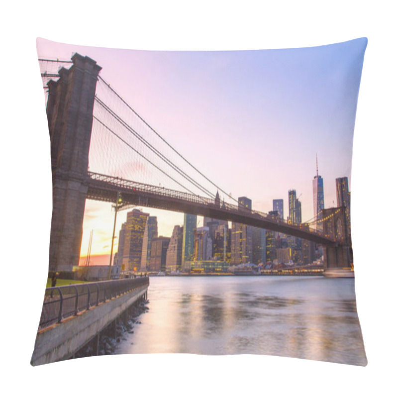 Personality  New York, Lower Manhattan Skyline With Brooklyn Bridge Pillow Covers