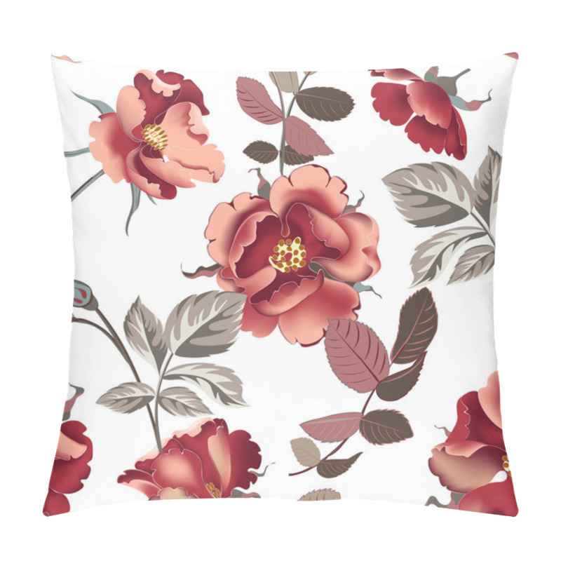 Personality  Flower Vector Illustration With Burgundy Roses And Leaves. Pillow Covers