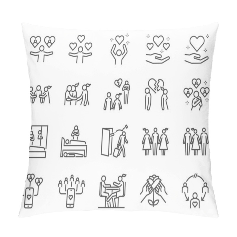 Personality  Cheating And Love Affair Line Icon Set. Included The Icons As Relationship, Complicated, Divorce, Engaged, And More. Pillow Covers