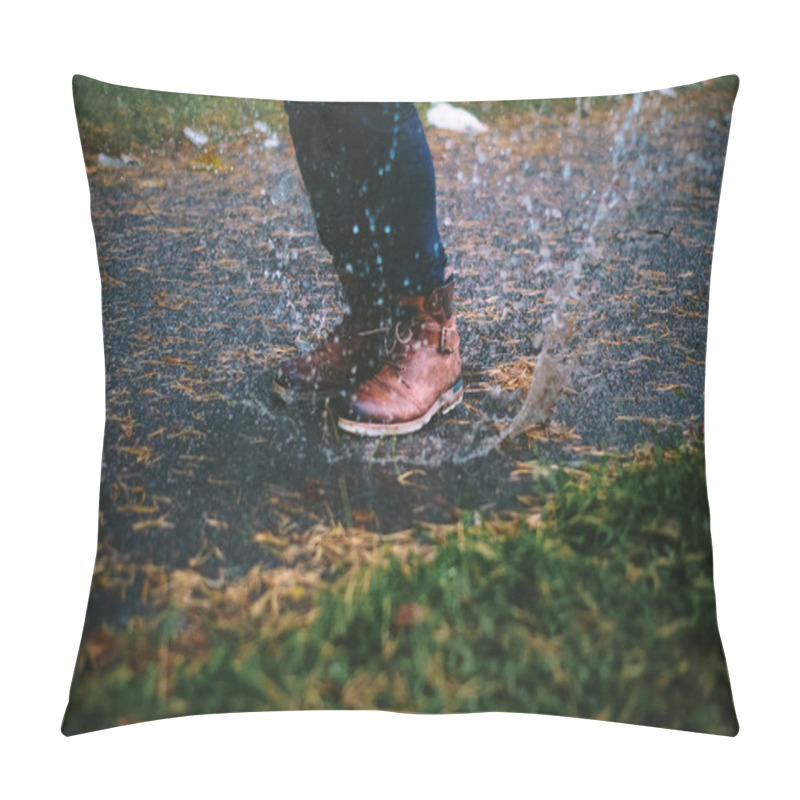 Personality  A Boy Jumping Into The Puddle Pillow Covers