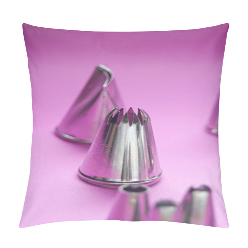 Personality  Baking Tools, Variety Of Piping Tips On A Pink Background Pillow Covers