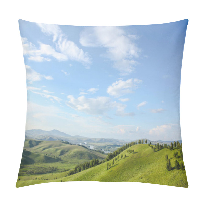 Personality  Panoramic View Of Green Valley With Trees And Mountains, Altai, Russia Pillow Covers