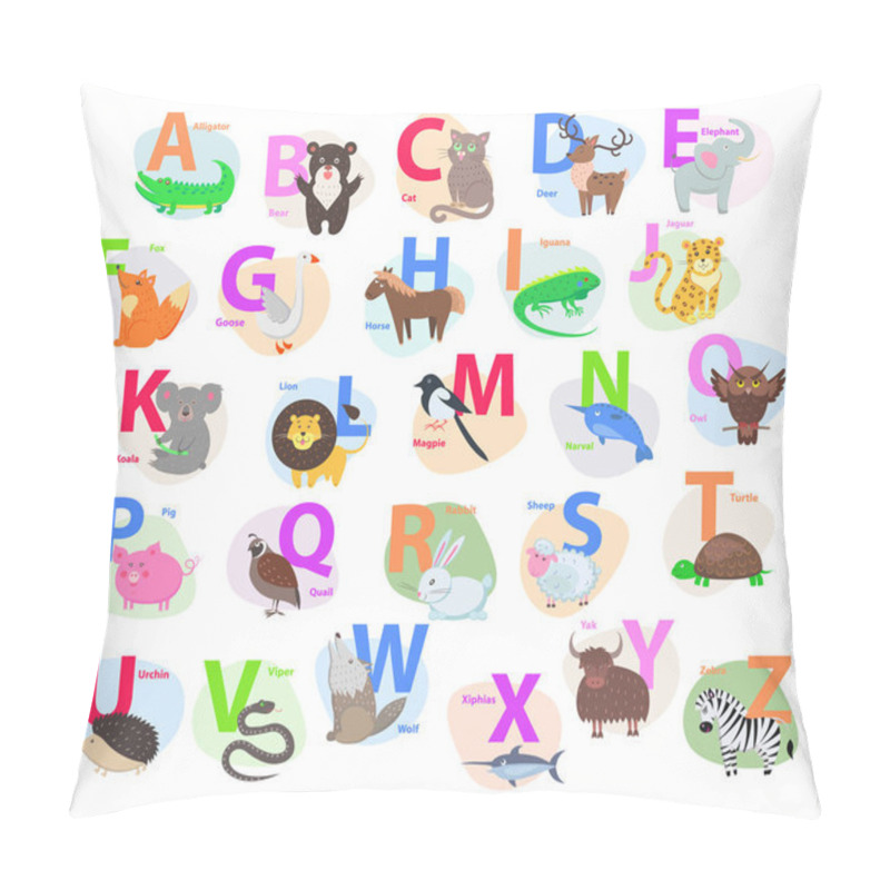 Personality  Children ABC With Cute Animals Cartoon Flat Vector Pillow Covers