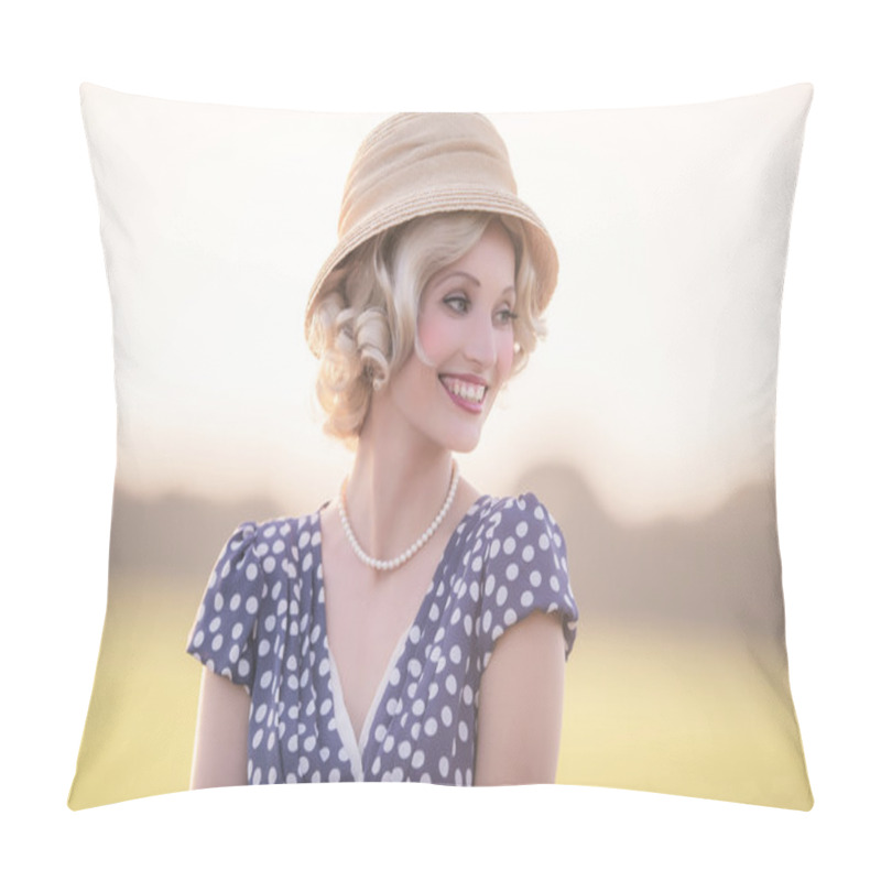 Personality  Smiling Woman In Retro Clothing Pillow Covers