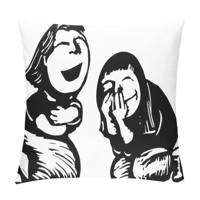 Personality  Two Girls Laughing And Giggling Pillow Covers