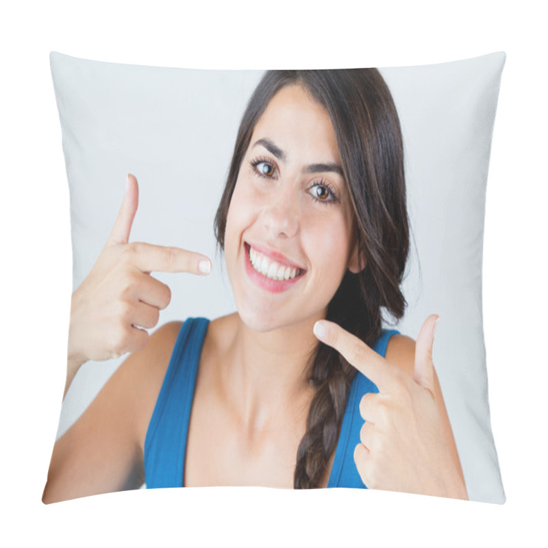 Personality  Beautiful With Perfect Smile. Isolated On White. Pillow Covers