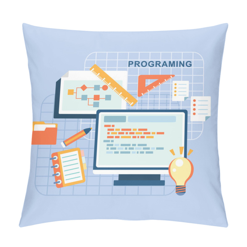 Personality  Flat Design Concept Of Programmer Workflow Pillow Covers