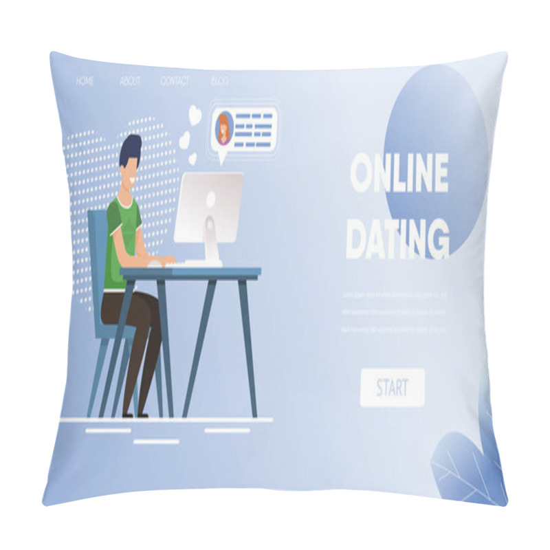 Personality  Man Use Internet App On Computer To Chat Woman Pillow Covers