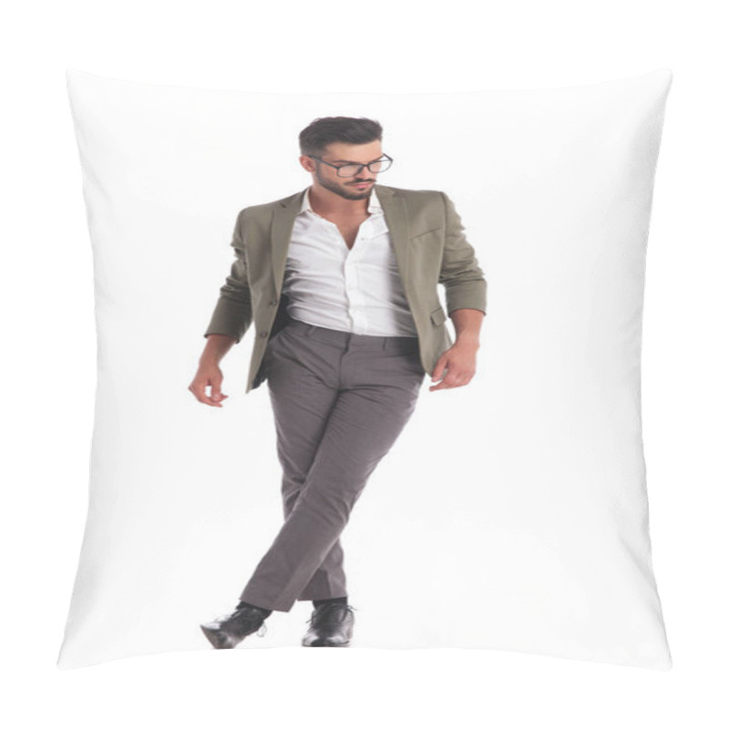 Personality  Young Man Standing Wth Legs Crossed Looks Down To Side  Pillow Covers