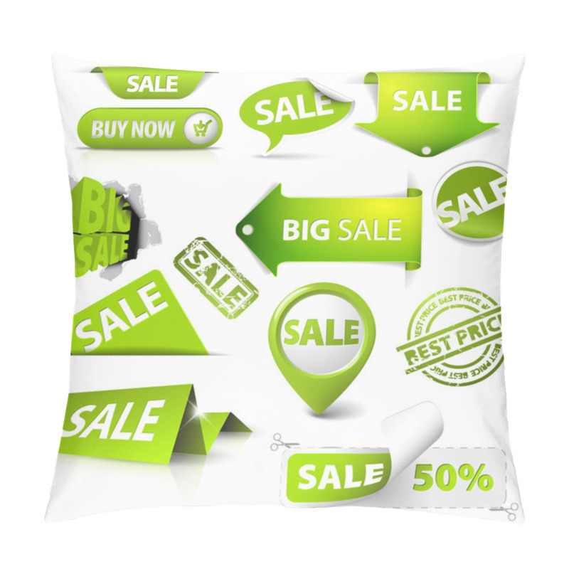 Personality  Collection Of Vector Green Sale Tickets, Labels, Stamps Pillow Covers