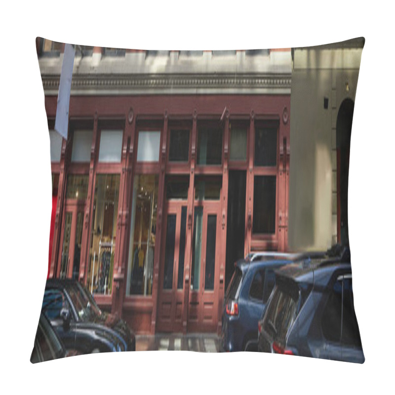 Personality  Vintage Building And Cars Moving On Roadway Of Downtown District In New York City, Banner Pillow Covers