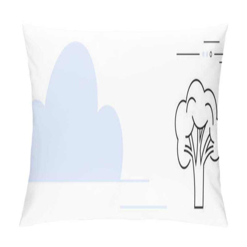 Personality  Large Blue Cloud Form Paired With Outlined Tree Graphic, Set Against Minimalistic Linear Background Design. Ideal For Environmental Themes, Cloud Computing, Nature Concepts, Weather Reports Pillow Covers