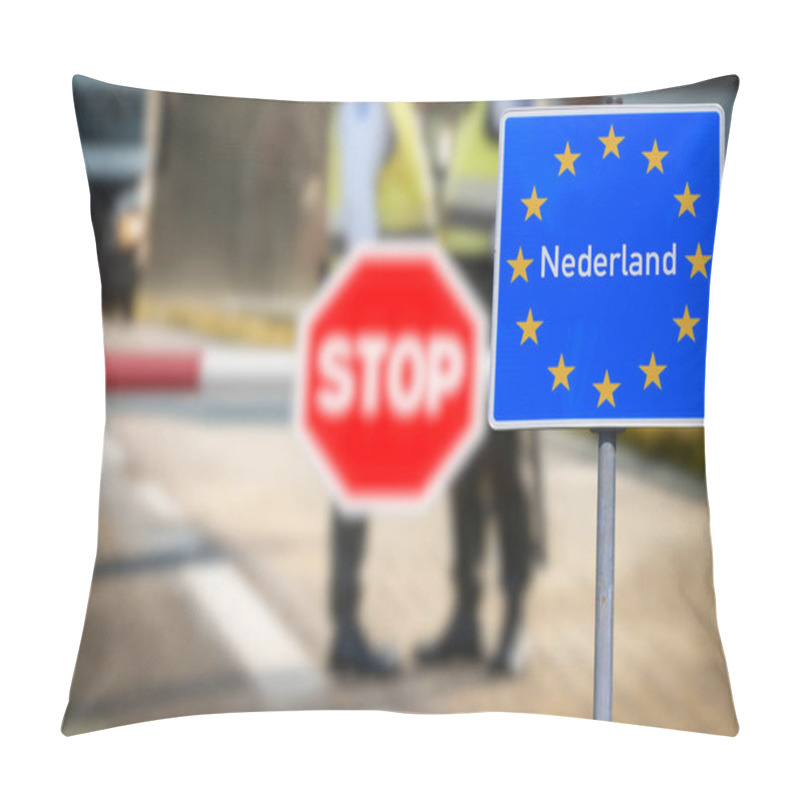 Personality  Stop Sign, Barrier And Control At The Border With The Netherlands Pillow Covers