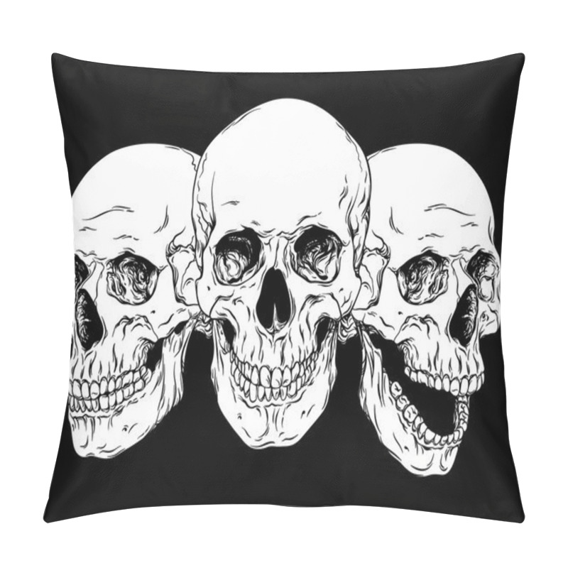 Personality  Hand Drawn Line Art Anatomically Correct Human Skulls Set Isolated Vector Illustration Pillow Covers