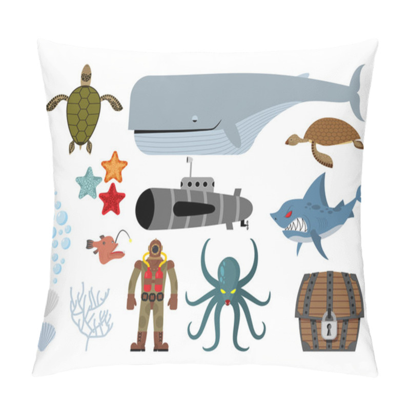 Personality  Underwater World Set. Keith And Submarine, Shark And Terrible Oc Pillow Covers