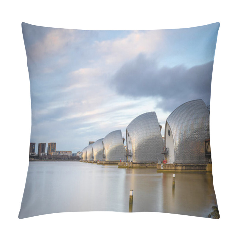 Personality  Long Exposure View Thames Barrier, A Retractable Barrier System Designed To Prevent The Floodplain Of Most Of Greater London, UK Pillow Covers