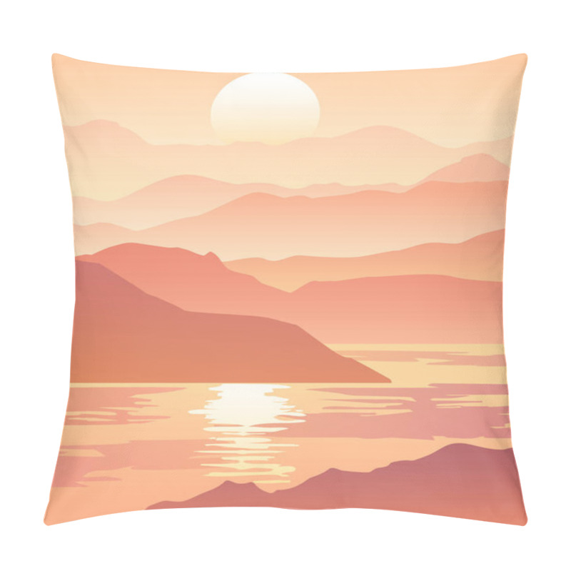 Personality  Sunrise Or Sunset In The Mountains And The Sea, Panorama, Landscape, Vector Illustration. Pillow Covers