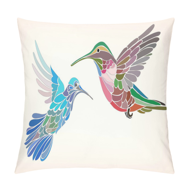 Personality  Two Hummingbirds In Stylized Vector Illustration Pillow Covers