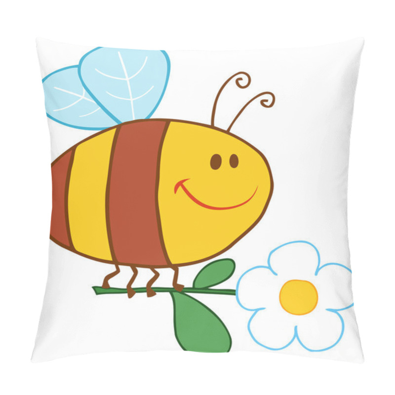 Personality  Bee Flying With Flower In Sky Pillow Covers