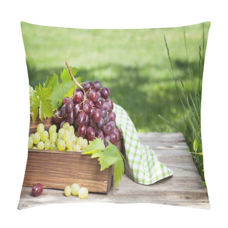 Personality  White And Red Grape On Garden Table. Outdoor Still Life Pillow Covers