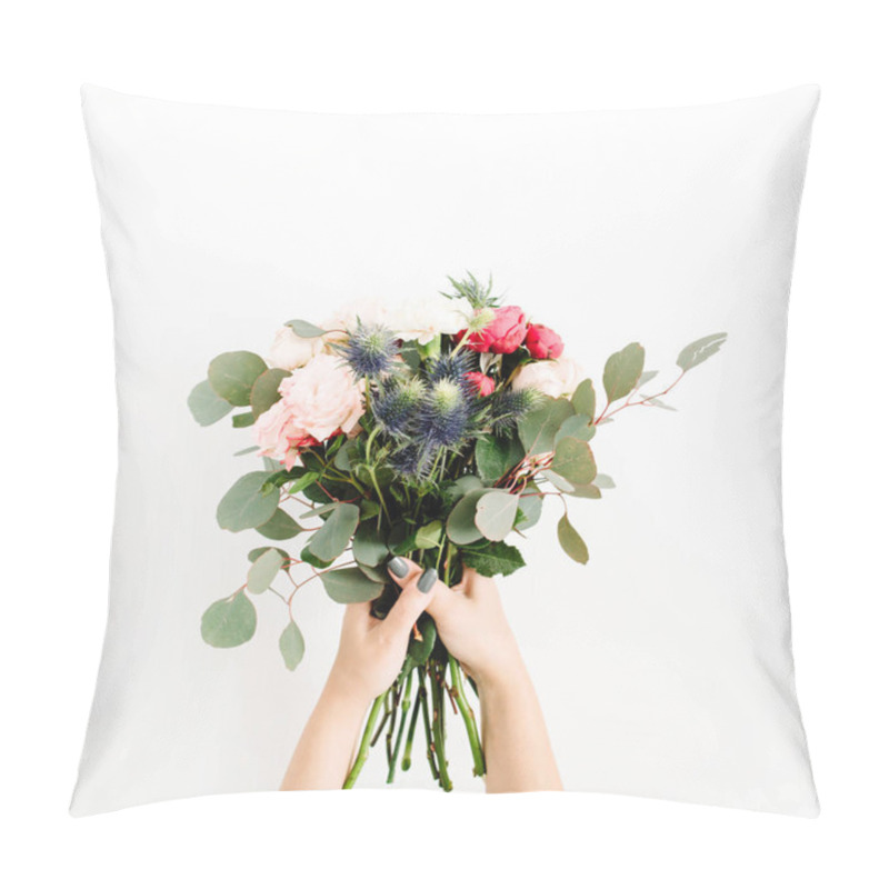 Personality  Girl's Hands Holding Beautiful Flowers Bouquet Pillow Covers