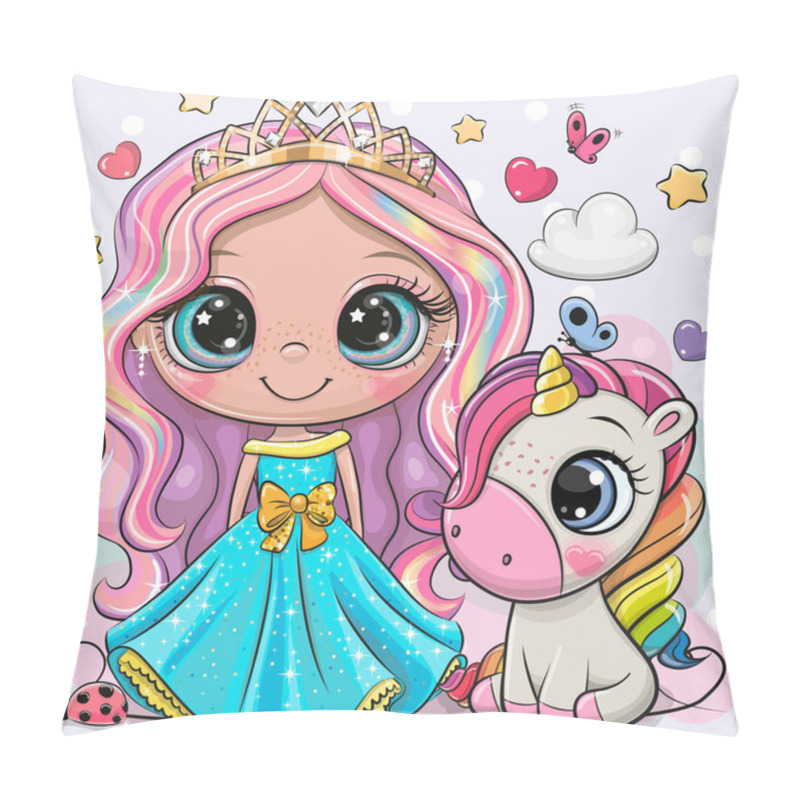 Personality  Greeting Card With Cute Cartoon Fairy Tale Princess And Unicorn Pillow Covers