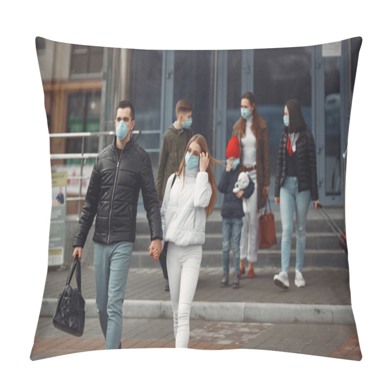 Personality  Travelers Leaving Airport Are Wearing Protective Masks Pillow Covers