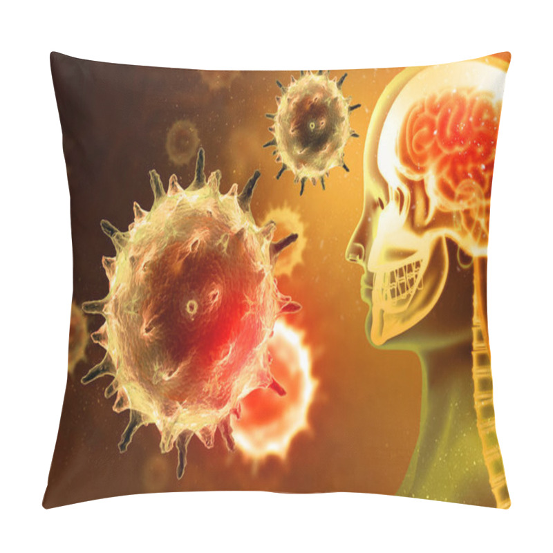 Personality  Virus Or Bacteria Attacking The Human Brain. Viral Disease. 3d Illustration Pillow Covers