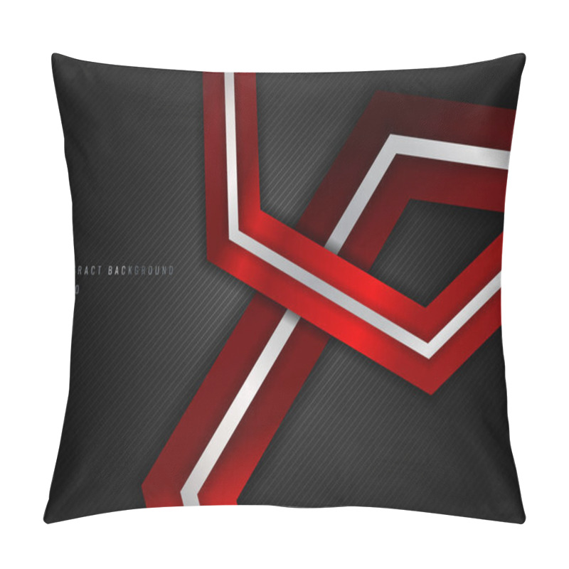 Personality  Abstract Red Metalic Geometric Hexagon With Silver Line Metal Overlapping Layer On Black Background. Vector Illustration Pillow Covers