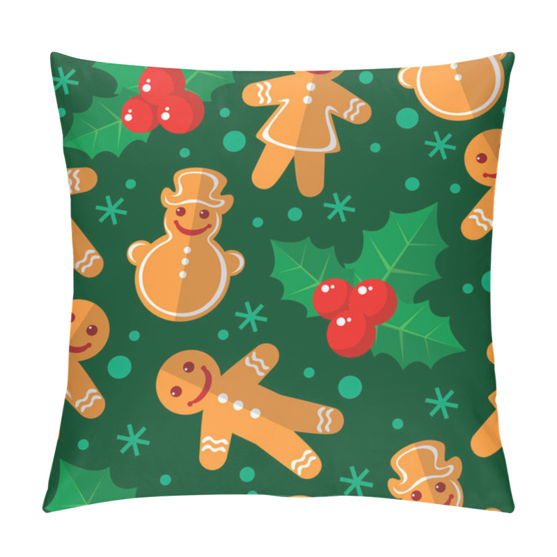 Personality  Seamless Pattern With Christmas Gingerbread Cookies And Holly Berry. Flat Design. Design Element For Gift Wrap Or Fabric. Pillow Covers