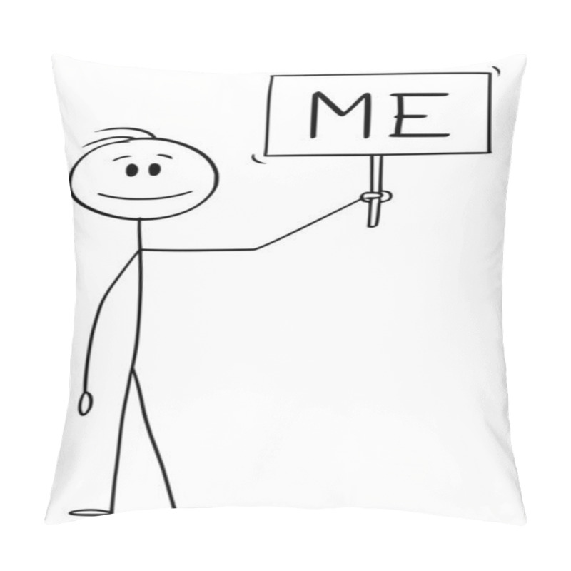 Personality  Vector Cartoon Illustration Of Positive Smiling Man Or Businessman Holding And Showing Me Sign Pillow Covers