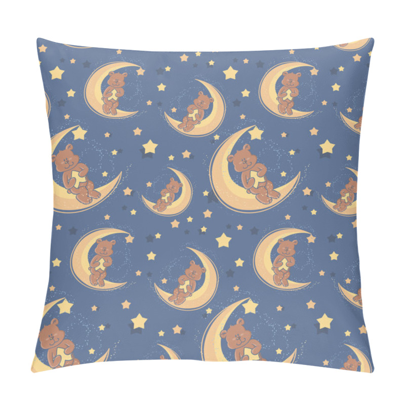 Personality  Teddy Bear Sitting On A Moon Seamless Textile Pattern Pillow Covers