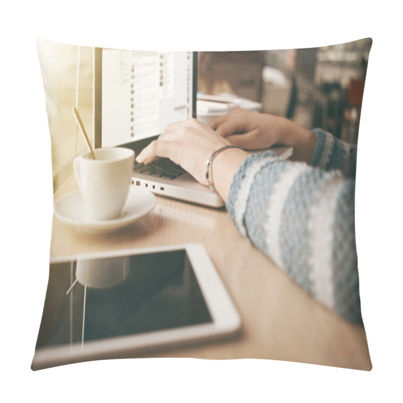 Personality  Woman Using A Laptop Pillow Covers