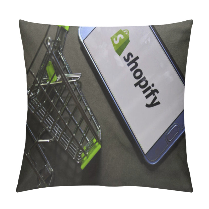 Personality  BEKASI, WEST JAVA, INDONESIA. OCTOBER 2, 2019 : Shopify Dev App On Smartphone Screen. Shopify Is A Freeware Web Browser Developed By Shopify Inc Pillow Covers