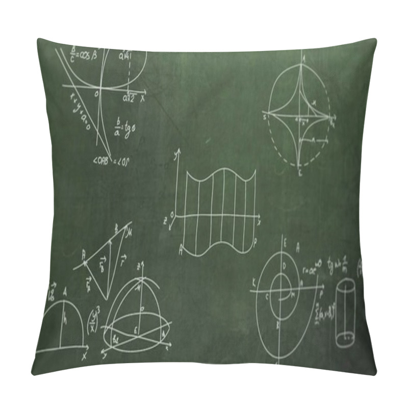 Personality  3d Illustration - Closeup Mathematical Formula And Elements On Blackboard,  Pillow Covers