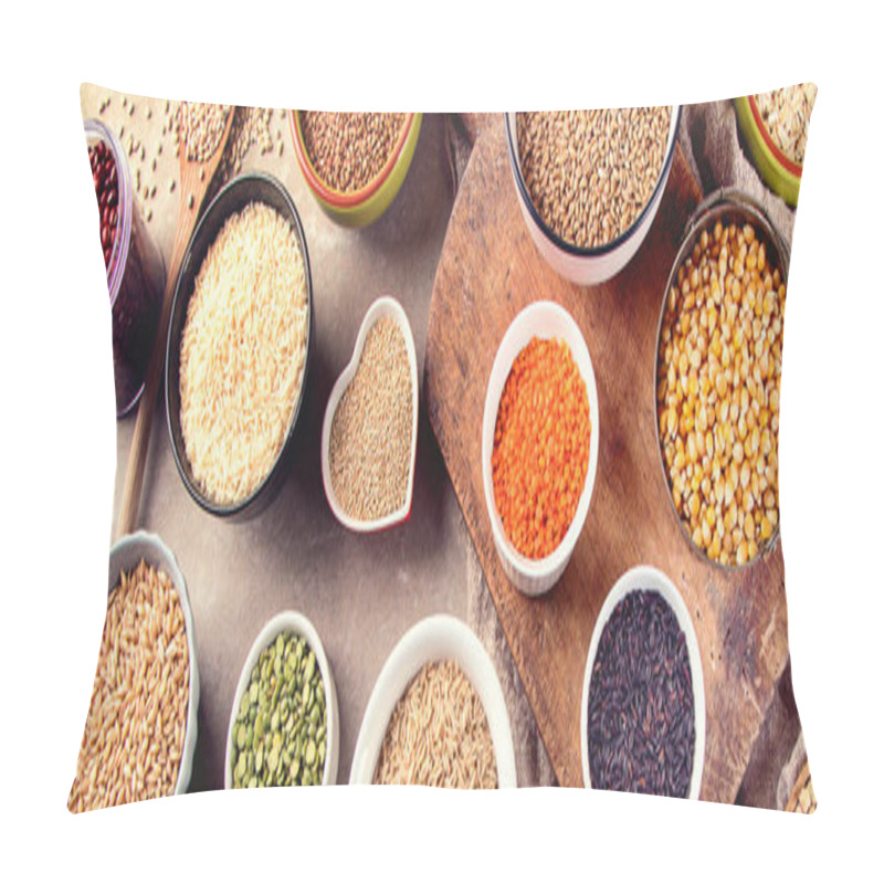 Personality  Raw Healthy Grain Food. Top View. Healthy Eating Concept Pillow Covers