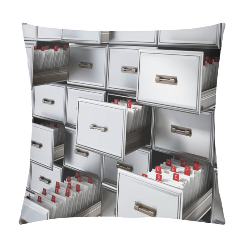 Personality  Library Catalogue Wooden Drawer With Letters. 3D Illustration Pillow Covers