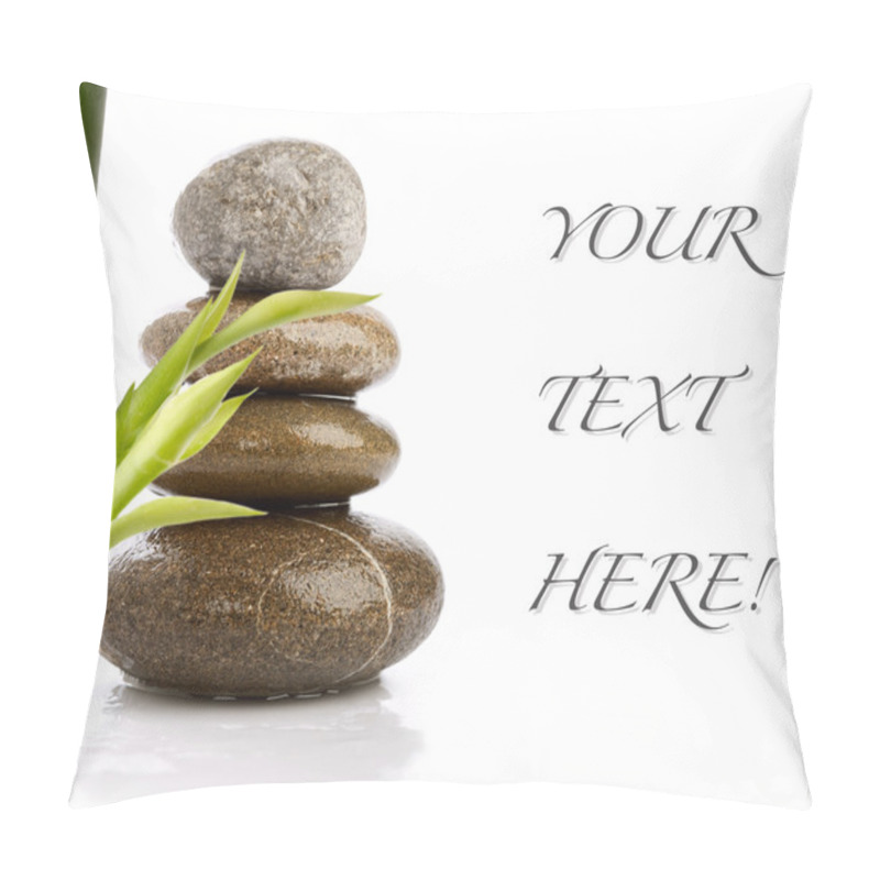 Personality  Wet Pebbles With Bamboo Branch Over White Backgrounds Pillow Covers