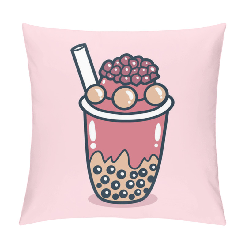 Personality  Bubble Tea Drink With Pomegranate Toping Illustration Pillow Covers