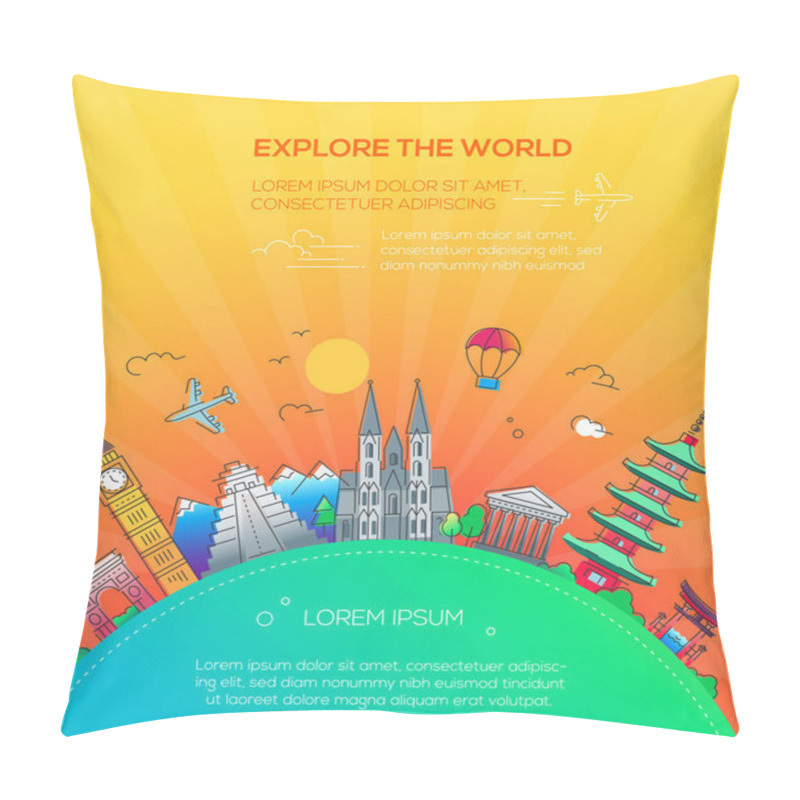 Personality  Explore The World - Flat Design Travel Composition Pillow Covers