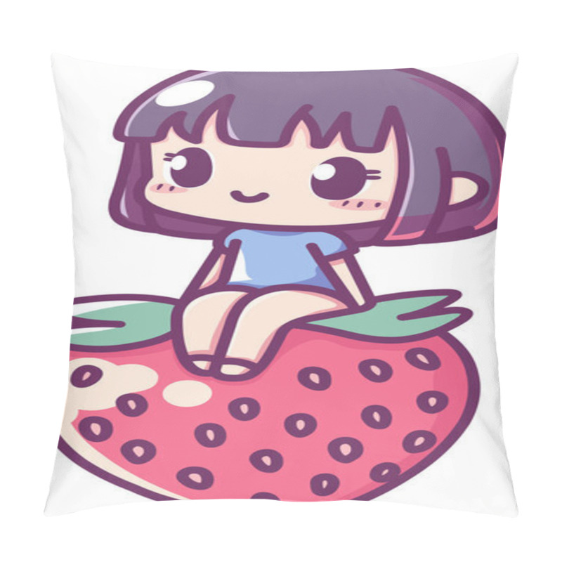 Personality  Cute Kawaii Chibi Girl Sitting On Top Of A Strawberry Pillow Covers