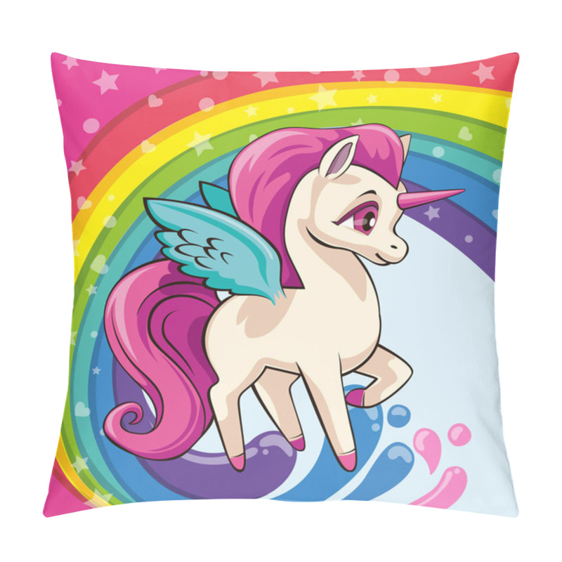 Personality  Cute Pony On The Rainbow. Vector Unicorn. Rainbow Children's Background Pillow Covers