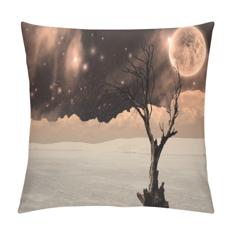 Personality  Winter Landscape At Night. Full Moon And Dead Tree. Pillow Covers