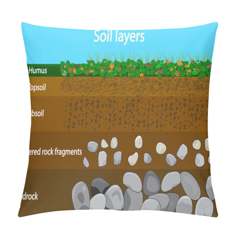 Personality  Soil Layers. Diagram Showing Soil Layers. Soil Layer Scheme With Grass And  Earth Texture And Stones. Cross Section Of Humus Or Organic And Underground Soil Layers Beneath. Geology Infographics. Vector Illustration Pillow Covers