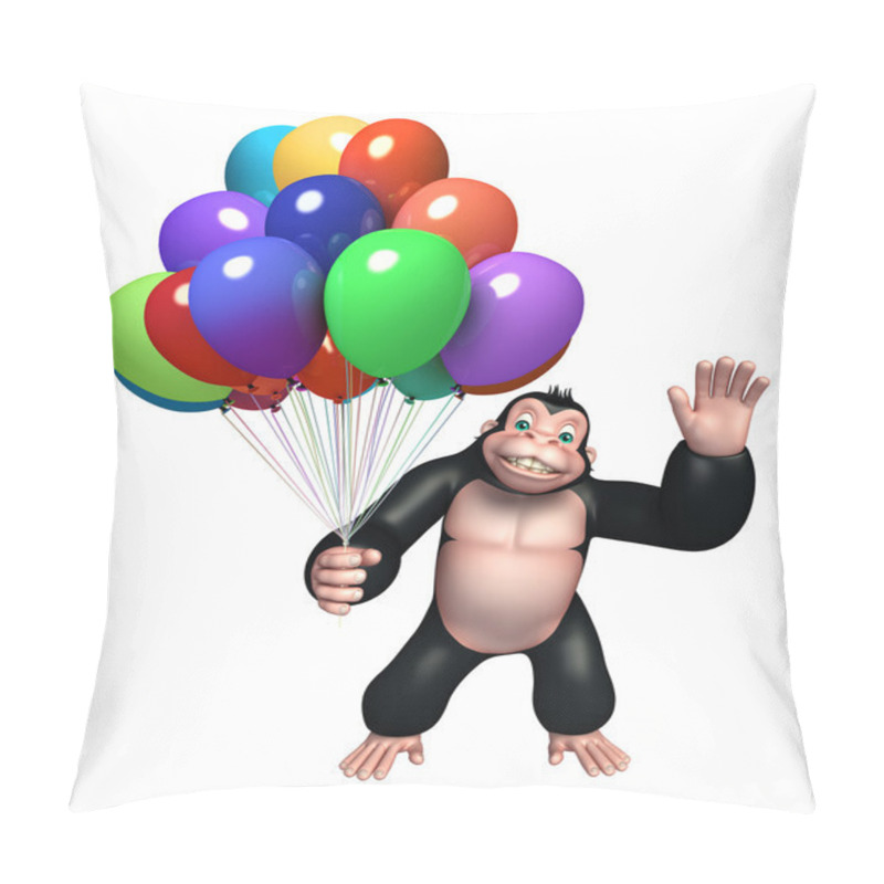 Personality  Cute Gorilla Cartoon Character With Balloon Pillow Covers